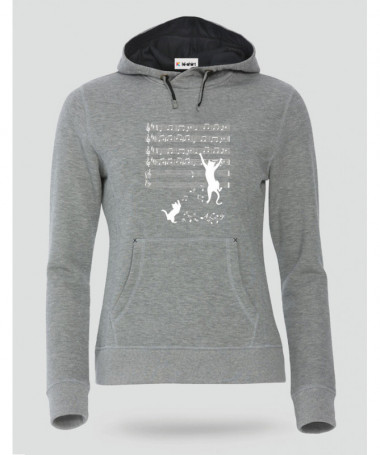 Cat and note Felpa Premium con cappuccio Donna