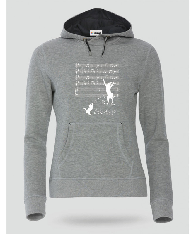 Cat and note Felpa Premium con cappuccio Donna