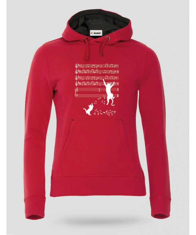 Cat and note Felpa Premium con cappuccio Donna