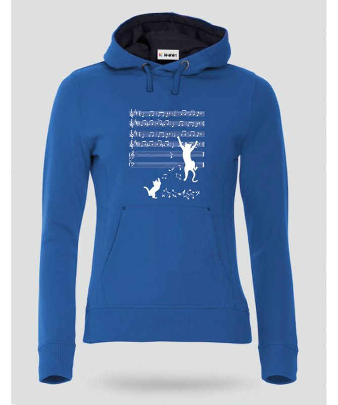 Cat and note Felpa Premium con cappuccio Donna