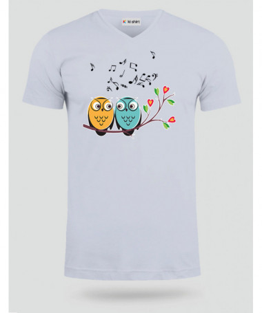Cute owls and music T-shirt Scollo V