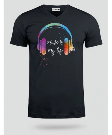 Music is my life T-shirt Scollo V