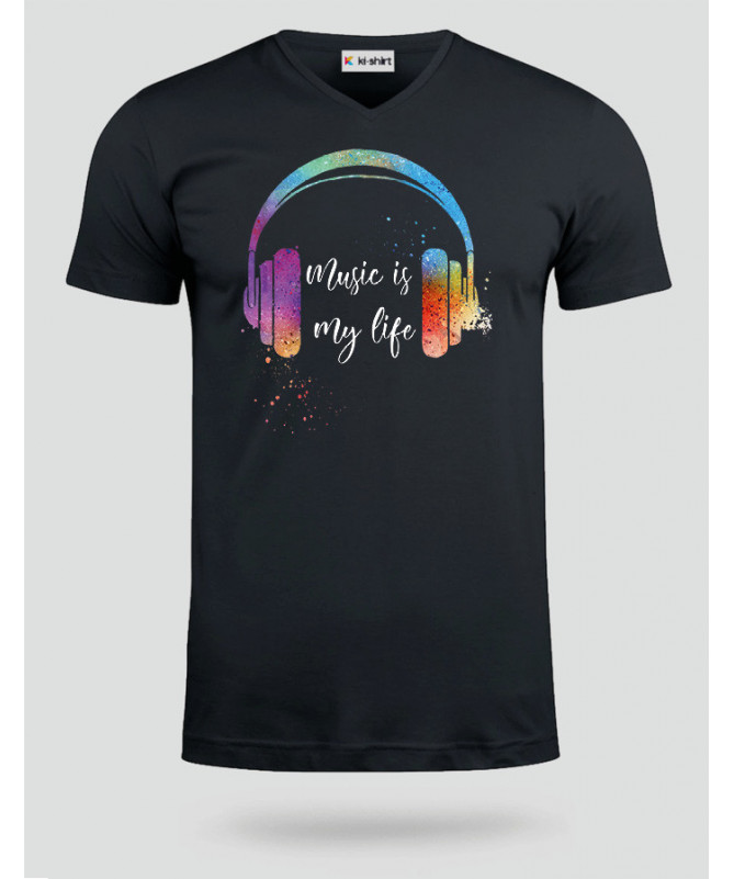 Music is my life T-shirt Scollo V