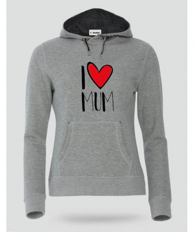 I Love Mum Felpa Premium con cappuccio Donna