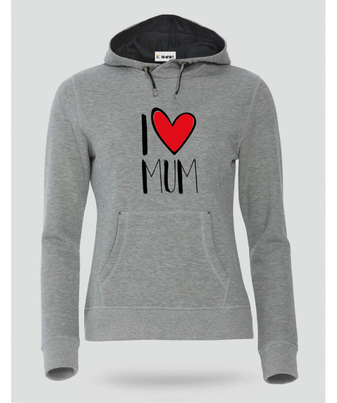I Love Mum Felpa Premium con cappuccio Donna