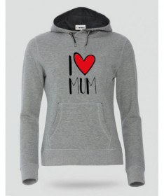 I Love Mum Felpa Premium con cappuccio Donna