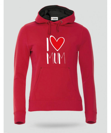 I Love Mum Felpa Premium con cappuccio Donna
