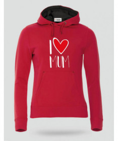 I Love Mum Felpa Premium con cappuccio Donna