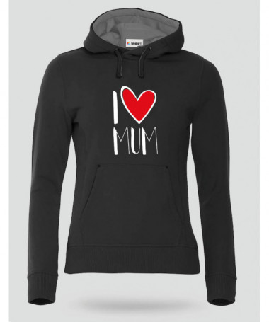 I Love Mum Felpa Premium con cappuccio Donna