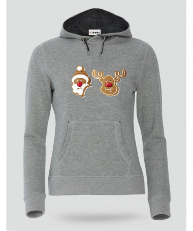 Biscotti Babbo Natale e Renna Felpa Premium con cappuccio Donna