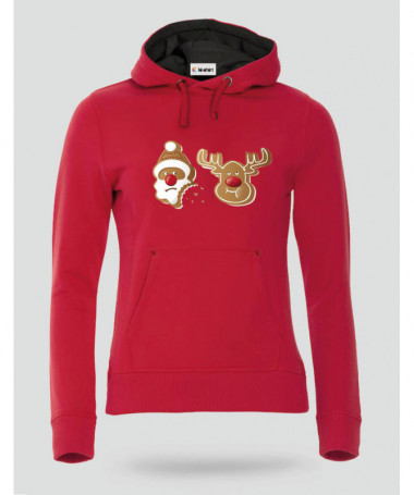 Biscotti Babbo Natale e Renna Felpa Premium con cappuccio Donna