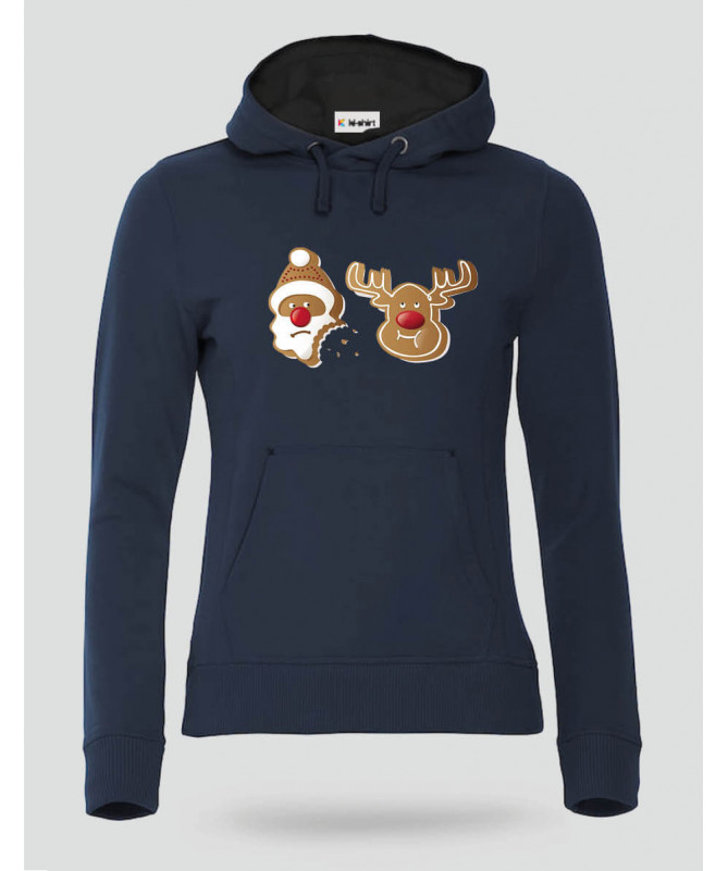 Biscotti Babbo Natale e Renna Felpa Premium con cappuccio Donna