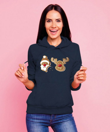 Biscotti Babbo Natale e Renna Felpa Premium con cappuccio Donna