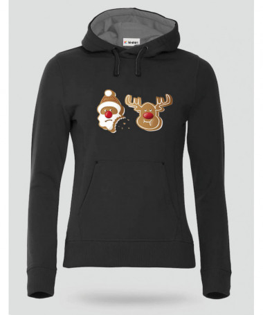Biscotti Babbo Natale e Renna Felpa Premium con cappuccio Donna