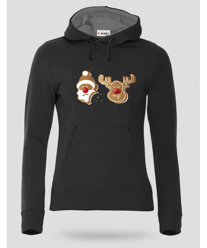 Biscotti Babbo Natale e Renna Felpa Premium con cappuccio Donna