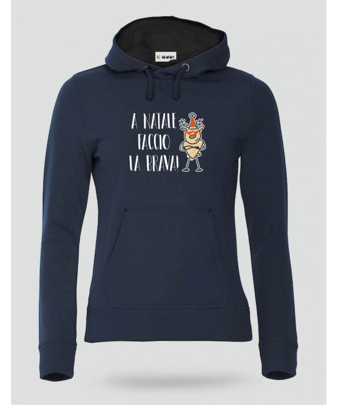 Natale faccio il bravo Felpa Premium con cappuccio Donna