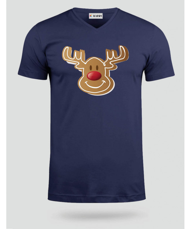 Natale con Renna biscotto T-shirt Scollo V