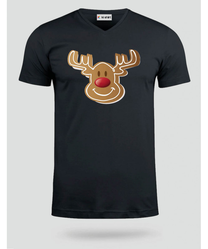 Natale con Renna biscotto T-shirt Scollo V