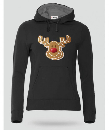 Natale con Renna biscotto Felpa Premium con cappuccio Donna