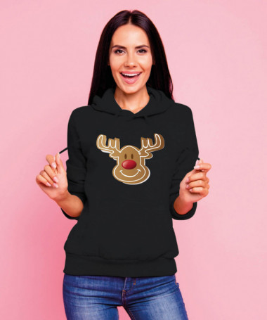 Natale con Renna biscotto Felpa Premium con cappuccio Donna