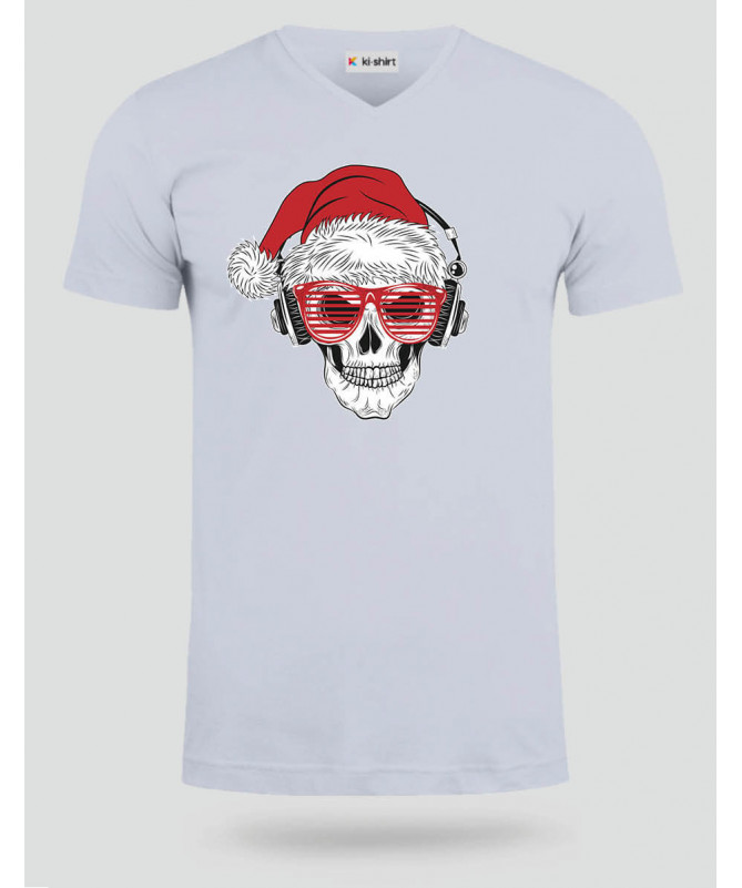Natale con teschio T-shirt Scollo V