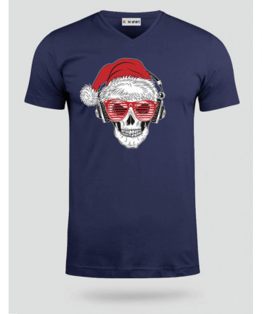 Natale con teschio T-shirt Scollo V
