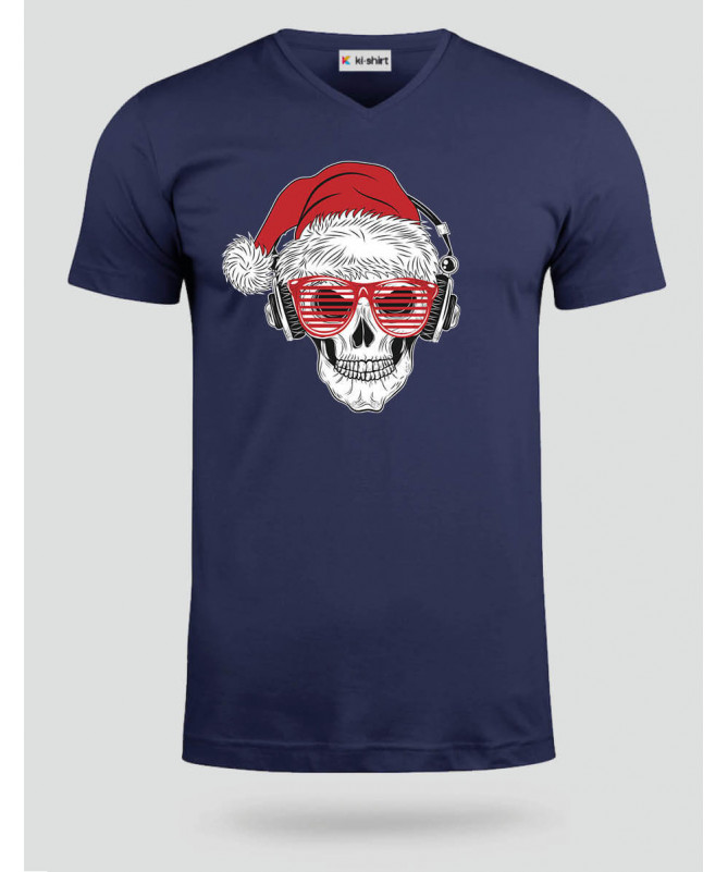 Natale con teschio T-shirt Scollo V
