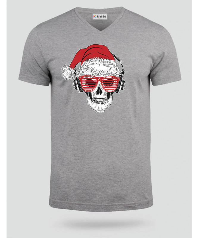 Natale con teschio T-shirt Scollo V