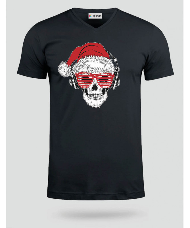 Natale con teschio T-shirt Scollo V