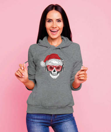 Natale con teschio Felpa Premium con cappuccio Donna