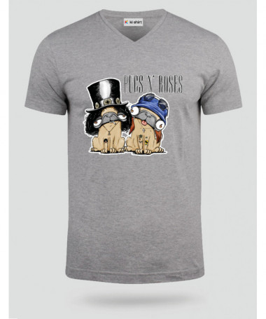 pugsnrosesdog T-shirt Scollo V